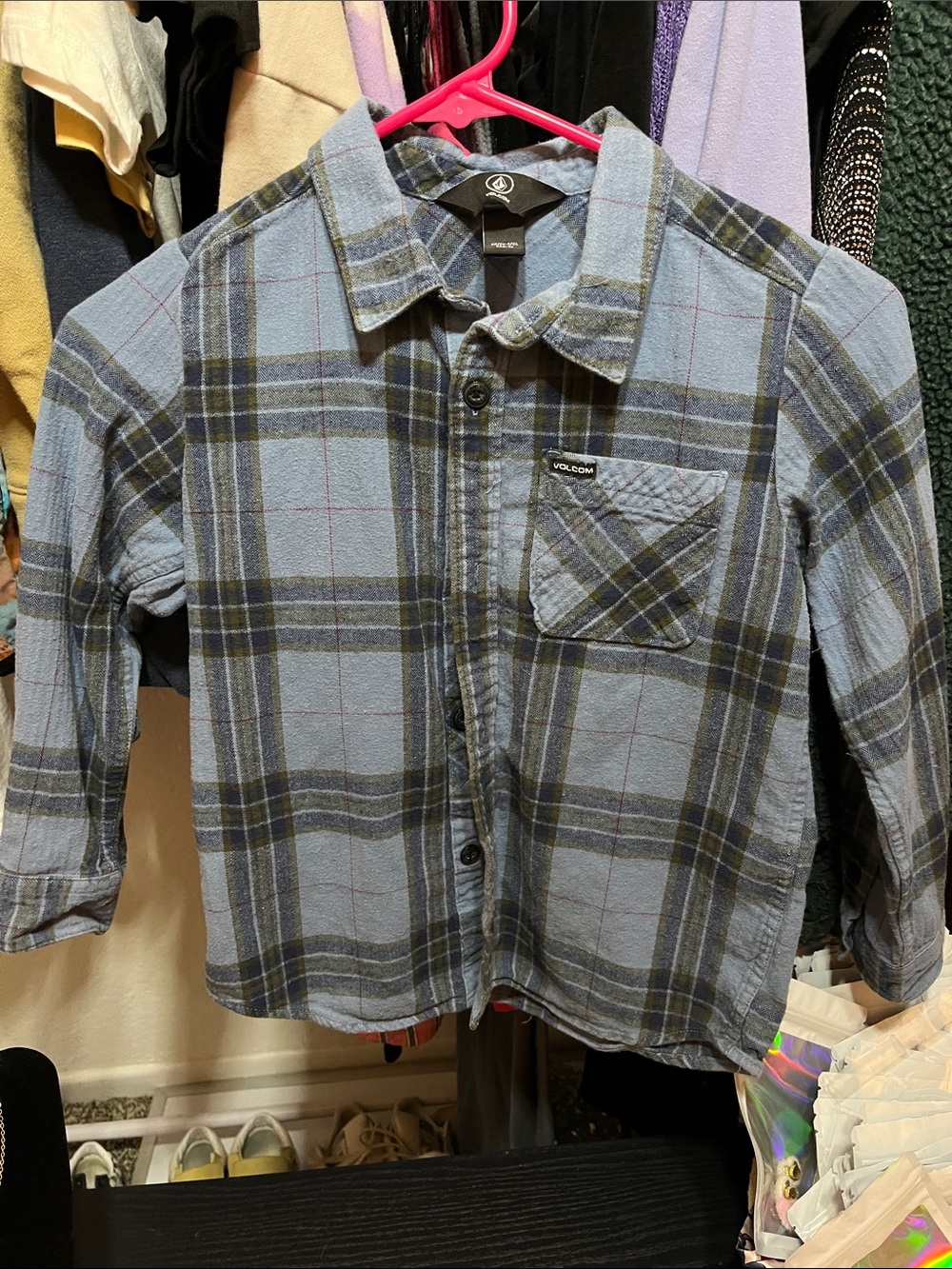 Volcom Boys Blue and Gray Plaid Button-Down Shirt